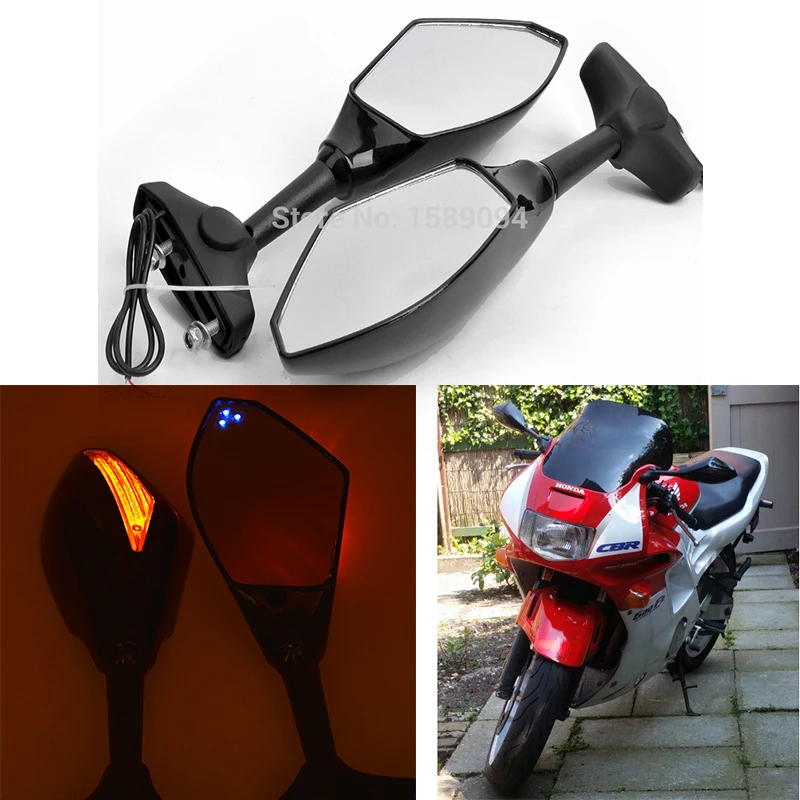 

Motorcycle Rearview Mirrors with Amber LED Turn Signal Handle Bar End Side Mirror For Honda CBR 600 F4i F1 F2 F3 F4 929 954RR