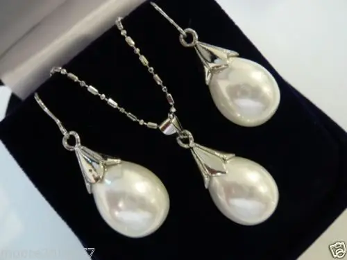 Free shipping Wholesale price +charming White shell pearl teardrop Pendant necklace Earring Sets $30% | Украшения и аксессуары