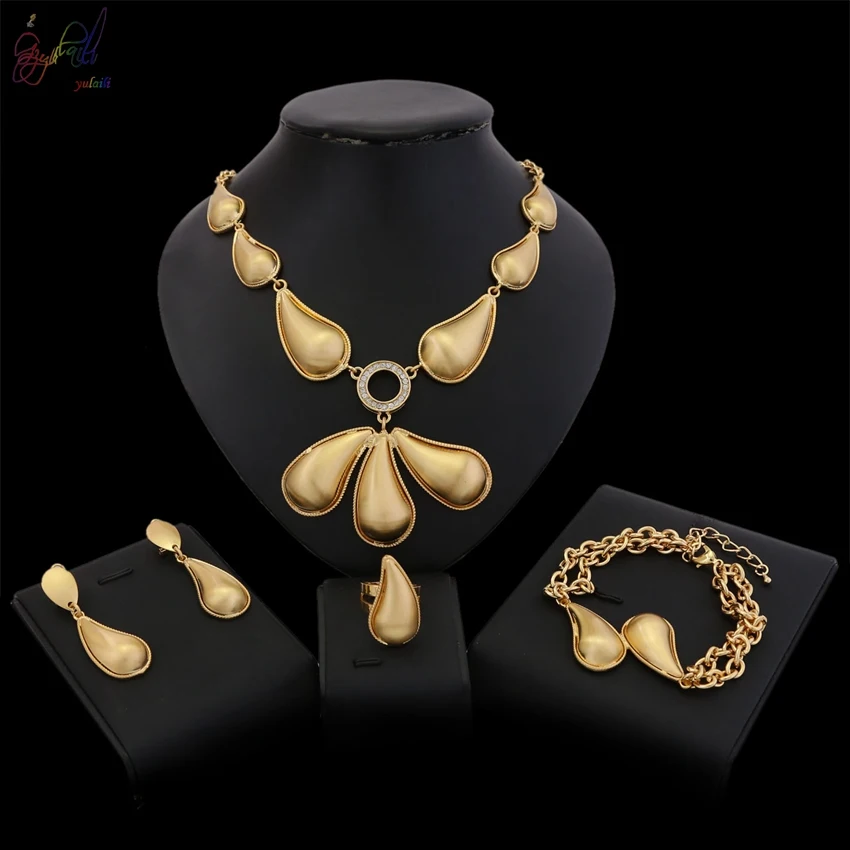 

YULAILI New Arrival Long Chain Pendant Bracelet Earrings Ring Ladies Costume Accessories Copper Jewelry Sets