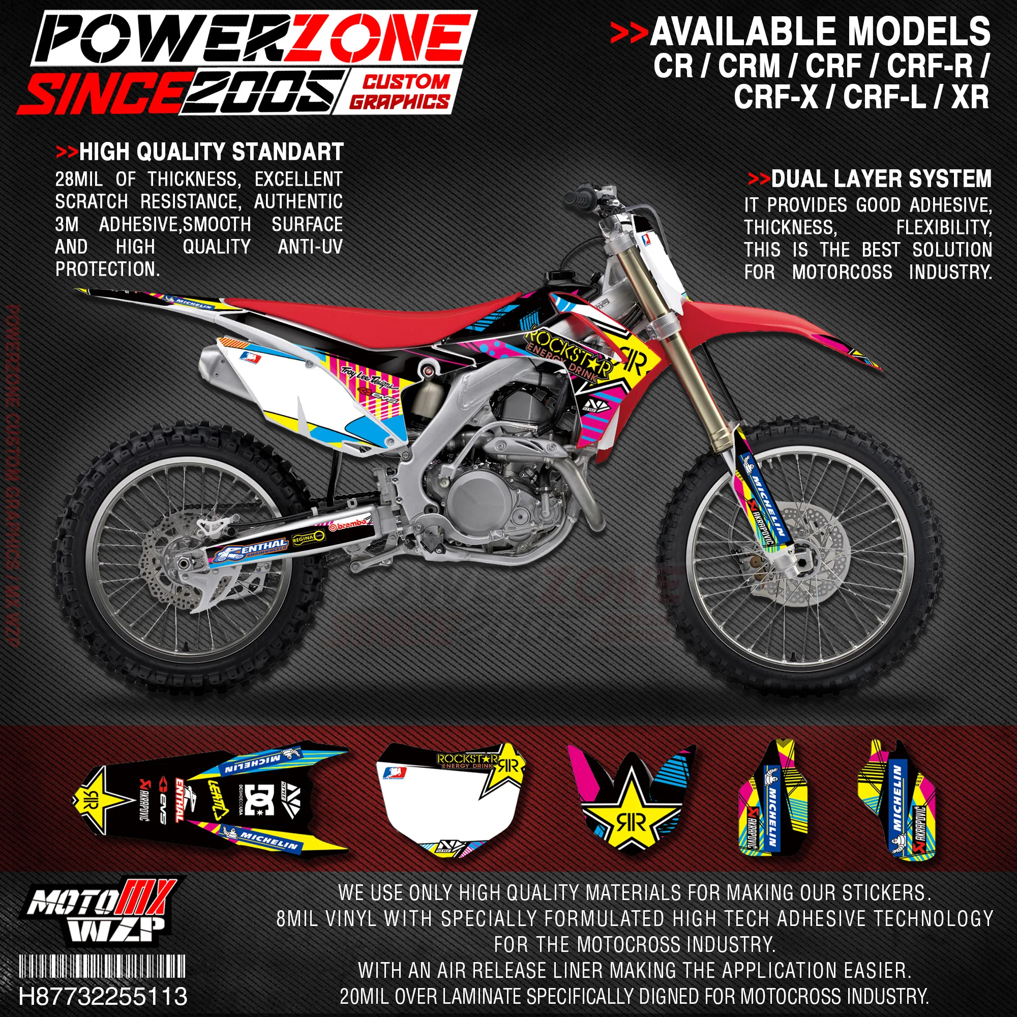PowerZone Custom Team Graphics деколи для фона 3 м Набор наклеек HONDA CRF250R 2014 2017 CRF450R 2013 2016