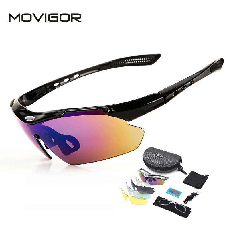 MOVIGOR 5 Lenses Polarized Cycling Glasses with Myopia Frame Bike