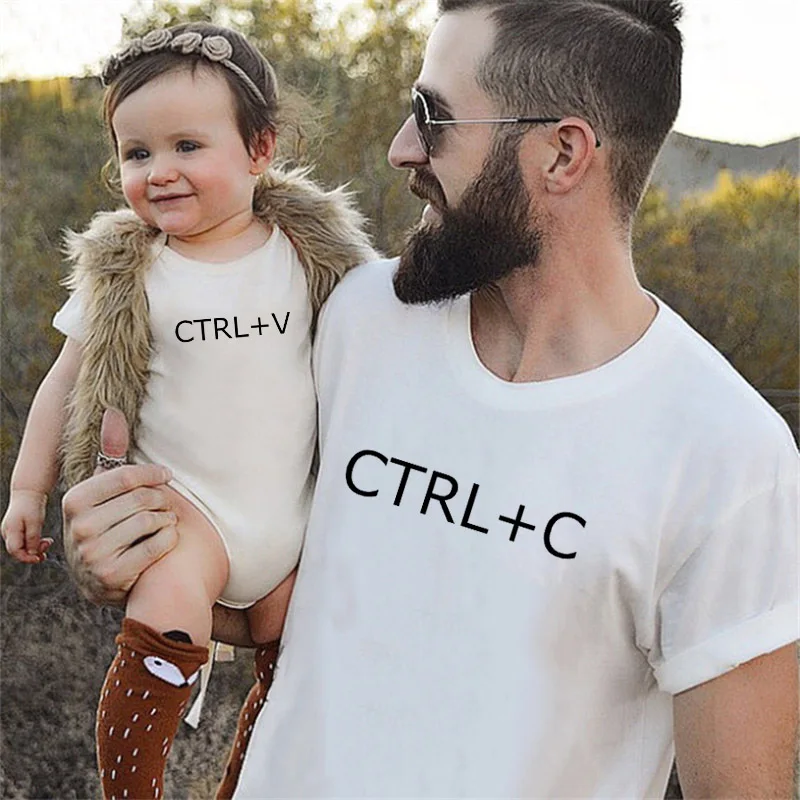 Ctrl+C and Ctrl+V Printed Matching Dad and Baby T-shirt Model Display