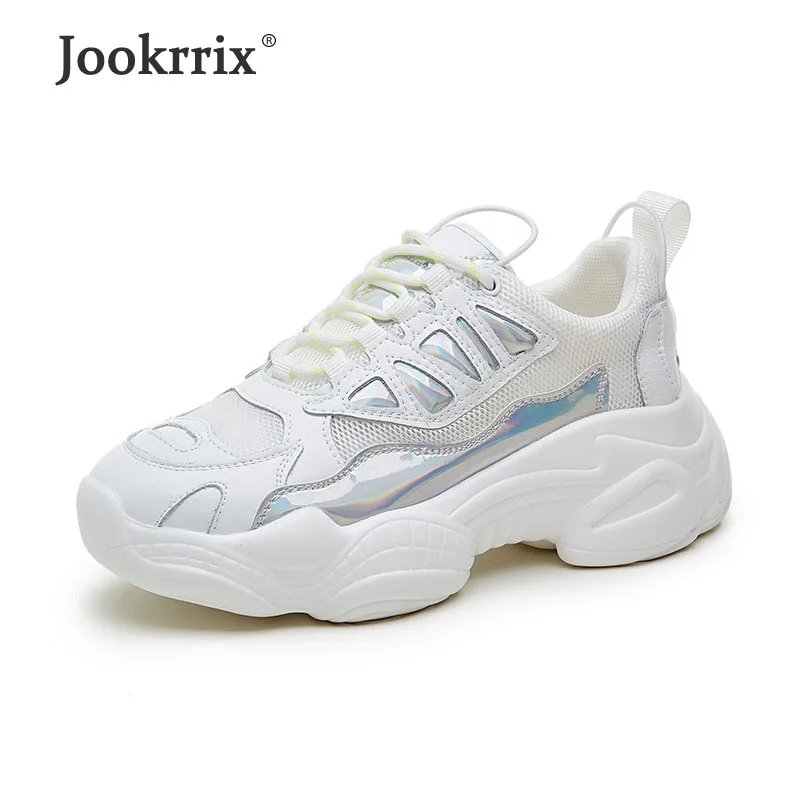 

Jookrrix 2019 Women Genuine Leather Sneaker For Lady Fashion Chunky Shoe Women Brand Platform Shoe Ladies wedge sneakers