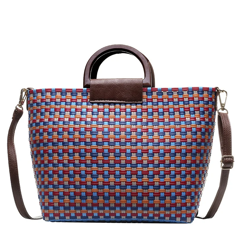 

Ins Hot Summer Beach Basket Patchwork Striped Fashion Color