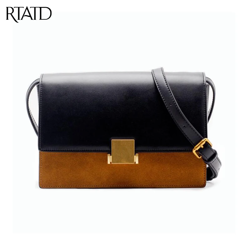 

RTATD New vintage design cow leather women handbags chic hasp open patchwork lady chain shoulder bags stylish Female bolsas B005