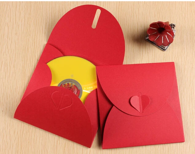 red cd packaging paper bag creative heart with dvd paper box bag cd paper case