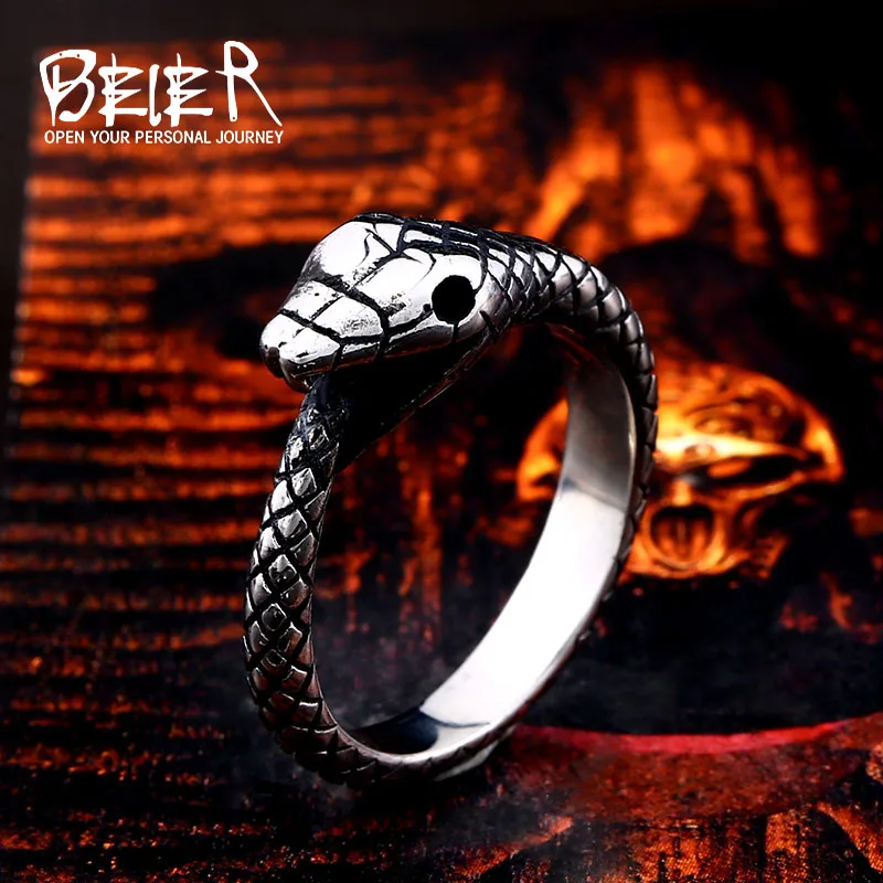 

Beier new store 316L Stainless Steel Fashion Design Animal Tail Ring Classic Snake Lady Ring Best Gift cool jewelry LLBR8-655R
