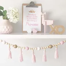 Grânulos de madeira tassel guirlanda ins decoração do quarto do bebê berçário tenda fotografia adereços cama/sofá pendurado ornamentos decoração quarto miúdo