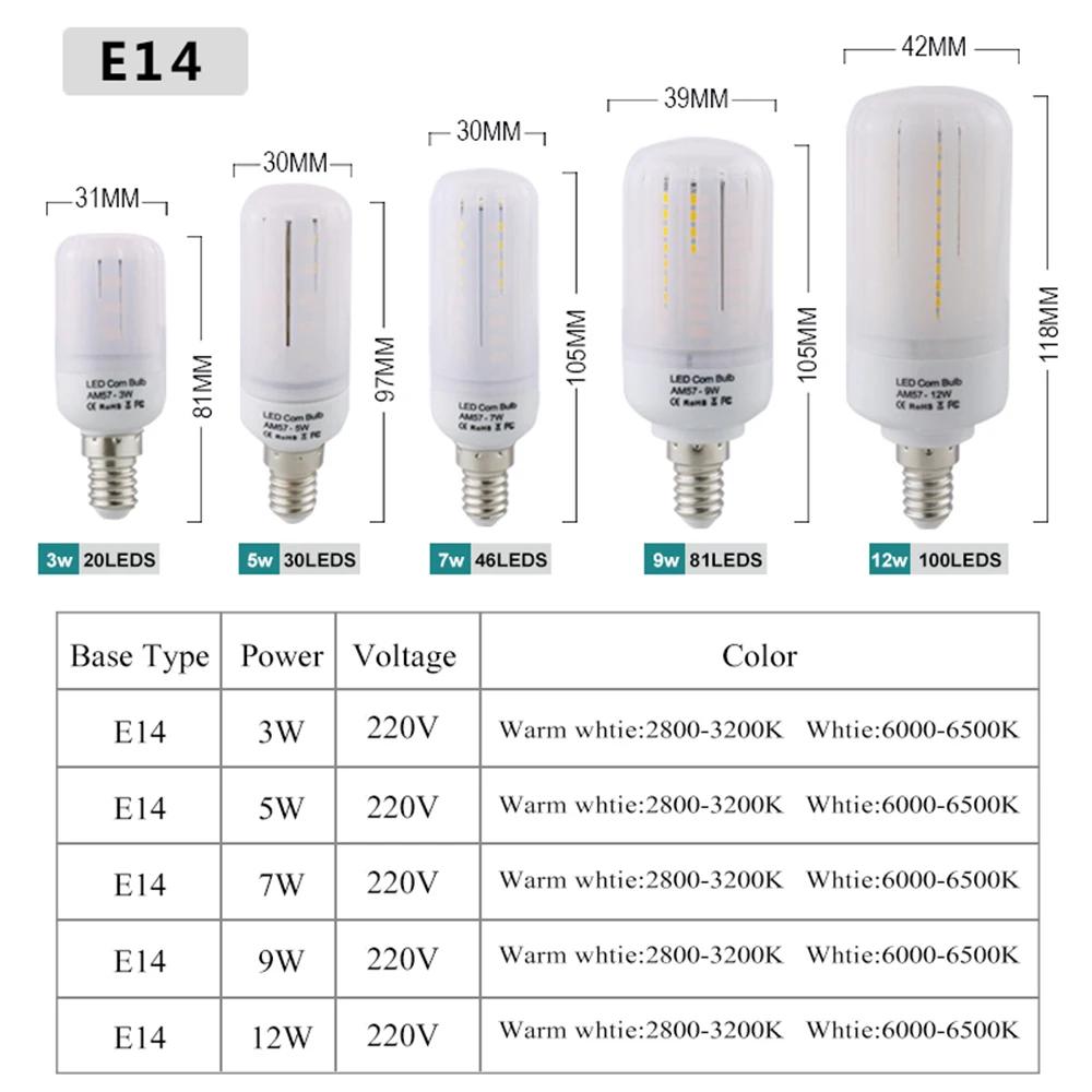 5736SMD светодиодный светильник-Кукуруза E27 E14 лампы 3 Вт 5 Вт 7 Вт 9 Вт 12 Вт Точечный светильник 220 В 110 В люстра светильник-свеча яркий, чем 5730SMD светодиодный s