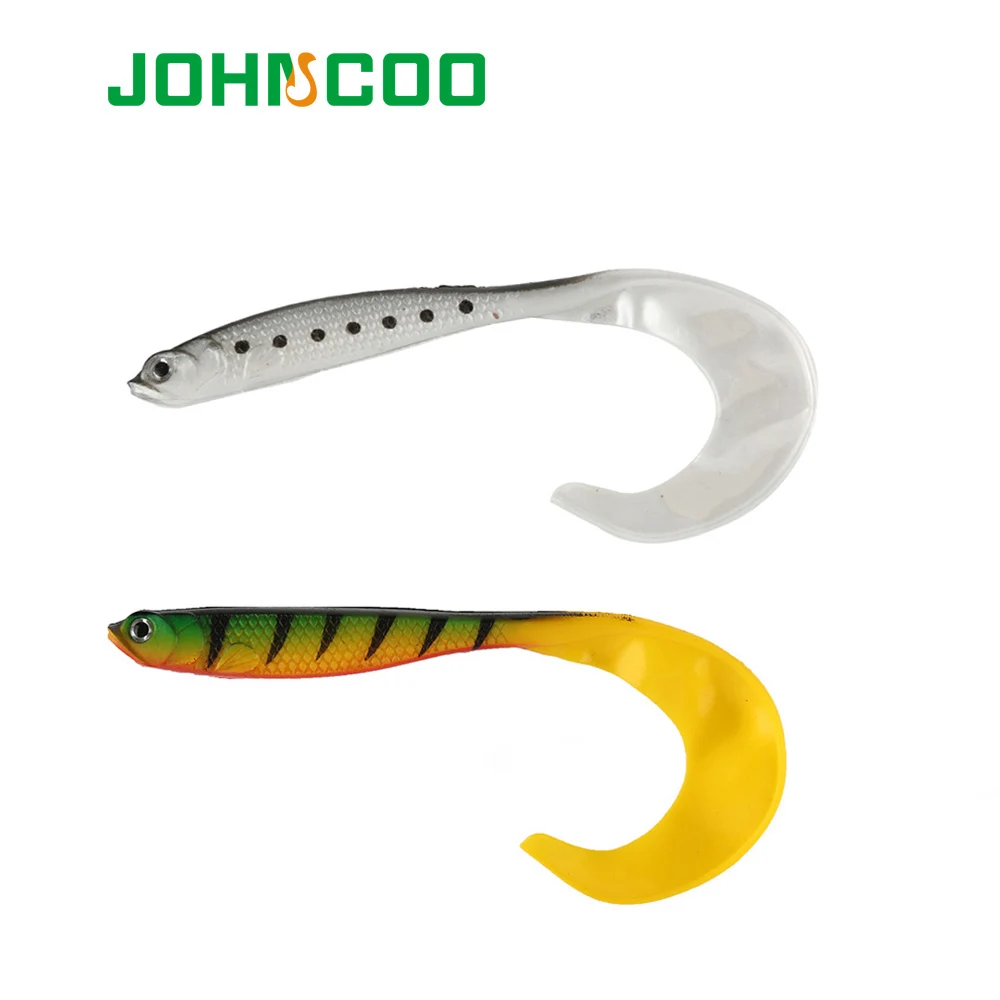 

JOHNCOO 4pcs Fishing Lure Soft Bait Grub Worm 12cm 6g Single Tail Silicone Bait Attractive 3D Eyes Fish Isca Artificial