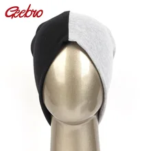 Geebro, Женские Двухцветные шапки, хлопковые шапки бини для женщин и мужчин, Повседневные шапки, женские шапки Skullies Bonnets, модный тюрбан, шапки DQ918