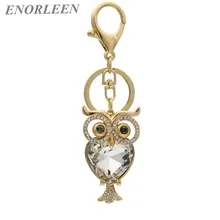 ENORLEEN Brand Luxurious big rhinestone owl key chain gold-color zinc alloy noble elegant beautiful car pendant sweater chains
