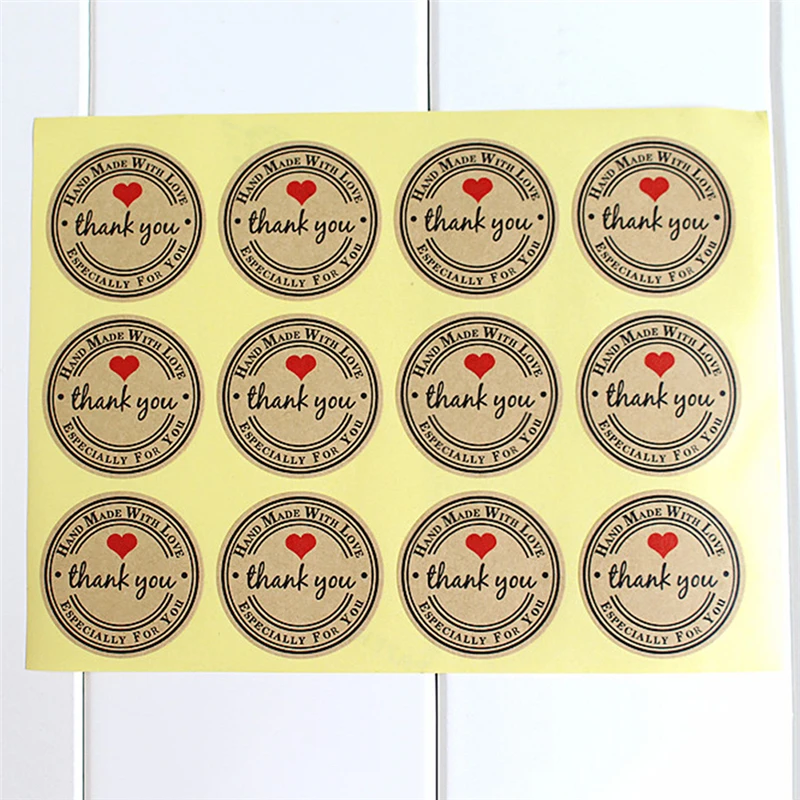 120pcs Thank You Red Love Self-adhesive Stickers Kraft Label Thank You Stickers Gifts Custom Round Labels Paper Bag Supplies