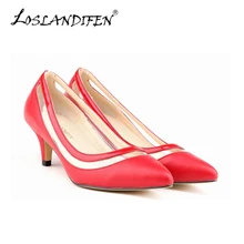 LOSLANDIFEN New Matte Shoe Women Pointed Toe Red Bottom Low Heel Pump Lady Single Ol Work Career Spring Fall Shoes 678-2MA
