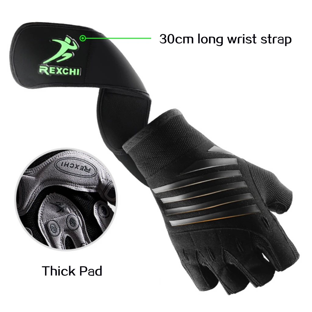  REXCHI Gym Fitness Half Finger Gloves with Wrist Wrap Support Men Women Crossfit Workout Gloves Pow