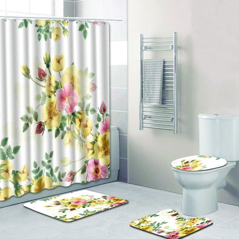 4 шт. красивые цветы Banyo Paspas ванная комната ковер Туалет U коврик для ванной комплект Нескользящие Tapis Salle De Bain Alfombra Bano