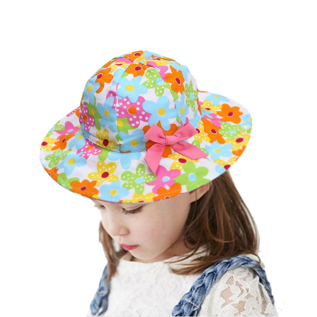 Child Sunhat Flower Printed Adjustable Sun Protective Flower Summer