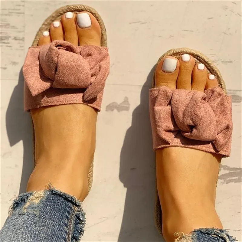 

SAILING LU Summer Slippers Open Toe Big Bowknot Casual Holiday Beach Sand Shoes Women Summer Sandals Flat Heel XWT1812