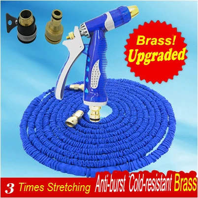 Upgraded Blue Magic manguera Extensible 3 times Garden Hose Watering manguera Brass Water gun 50ft Garden Tools Brass Spray Gun