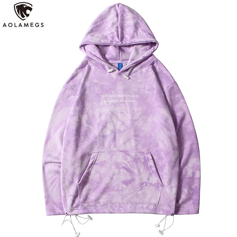 

Aolamegs Men Sweatshirt Solid Color Big Pockets Hooded Pullovers Fashion Letter Print Mens College Style Autumn Hoodies Couple