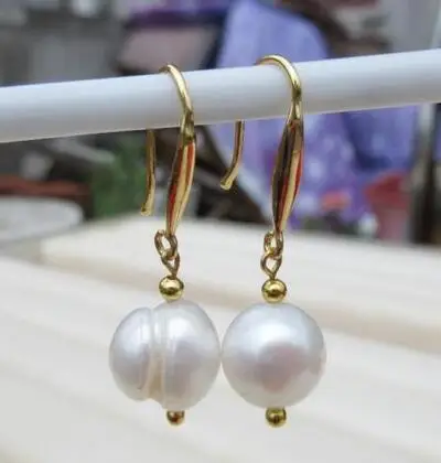 

free shipiing CHARMING AAA++ 9.5-11mm south sea baroque white pearl dangle earring