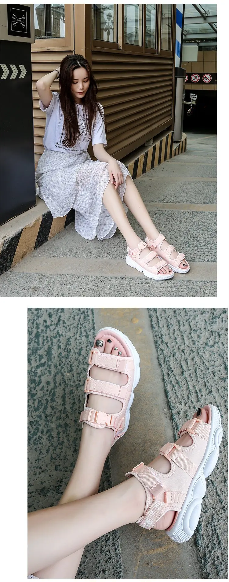 Толстые сандалии на платформе 2019 г. новые летние корейские босоножки женские римские сандалии на плоской подошве с открытым носком и