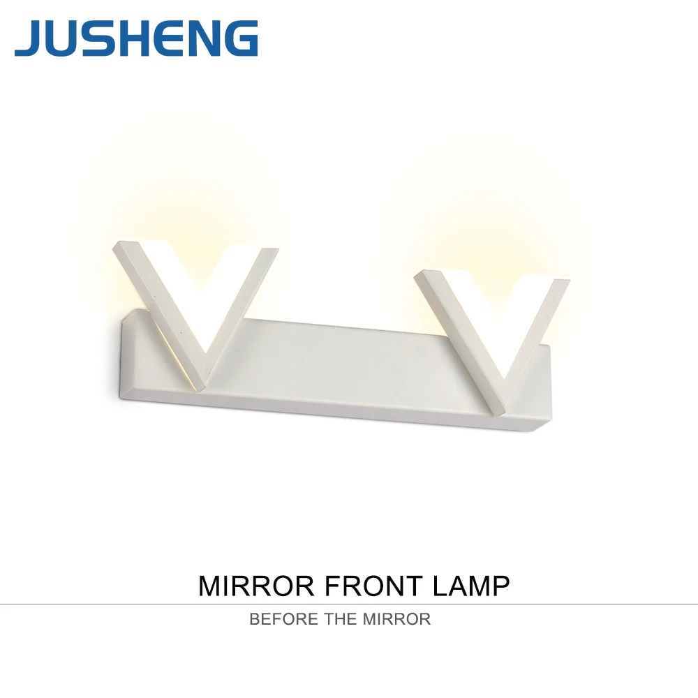 JUSHENG V-shape White LED Wall Lights Fixture Modern Top Mirror Sconces lamps for home living room Bathroom Decor Lighting