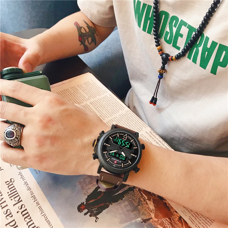 NAVIFORCE Лидирующий бренд Мужская Мода цифровой кварцевые наручные часы Открытый Военные Спортивные часы Водонепроницаемый часы Relogio Masculino