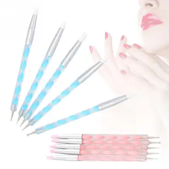 

New 5pcs/set Double-headed Magnetic Nail Dotting Painting Pen Carving Sculptur Pen Set Silicone Pencil Manicure Nail Art Tools