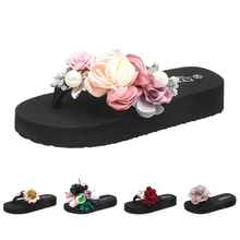 Summer Fashion Kids Slippers Rhinestone Girls Flip Flops Beach Shoes Children Comfortable Artificial Flower Slippers For Girls