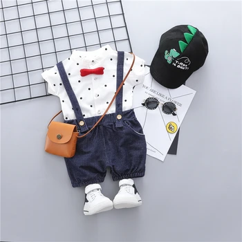 

HYLKIDHUOSE 2019 Summer Baby Boys Clothing Sets Toddler Infant Clothes Suits Dot Shirt Strap Shorts Kids Children Casual Costume