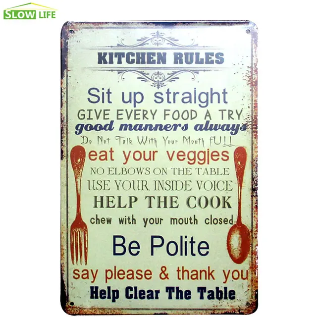 Kitchen Rules Bar Metal Tin Sign Hotel Cafe Wall Decor Vintage Kitchen Rules Bar Metal Tin Sign Hotel Cafe Wall Decor Vintage