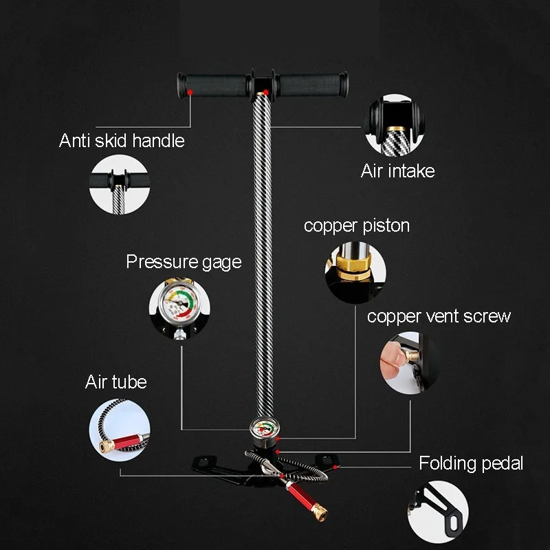 Высокая Давление шин воздушный насос 300bar 30mpa 4500psi 3 этап ручной Pcp насос для Пневматические винтовки воздуха пистолет Пейнтбол, воздушный компрессор, насос для шин