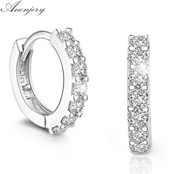

Anenjery Silver Color Earrings Sparkling Single Row Zircon Stud Earrings For Women brincos oorbellen pendientes S-E14