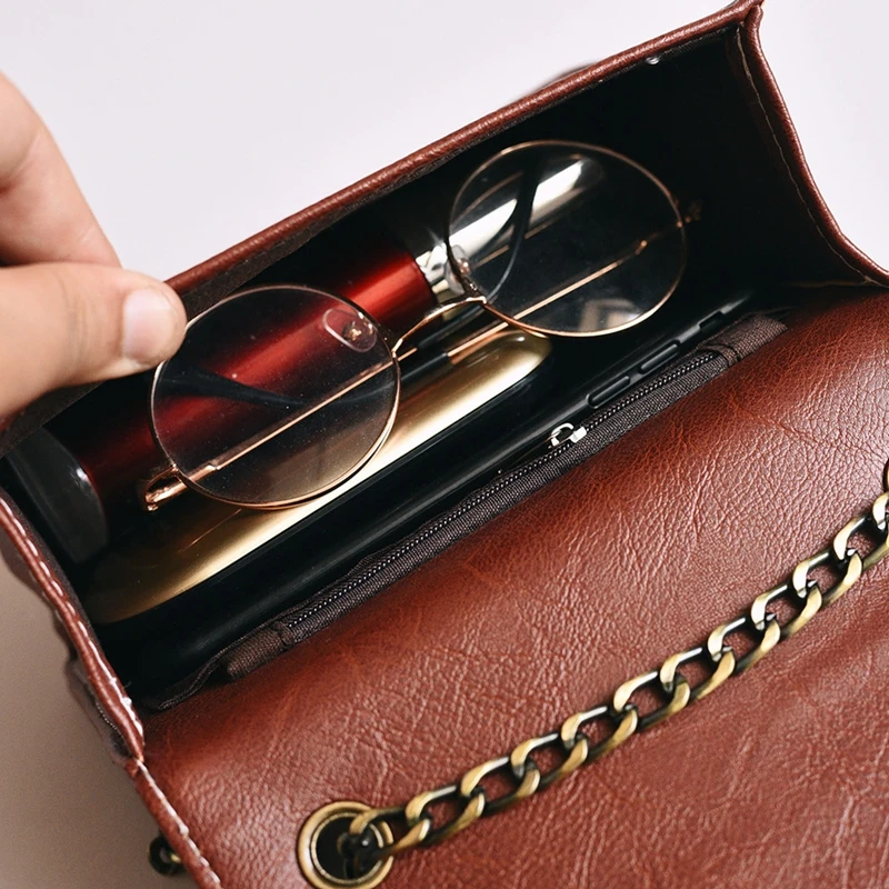 Винтаж Для женщин мини сумка цепь квадратный Cross Body моды Цвет коричневый мешок|chain