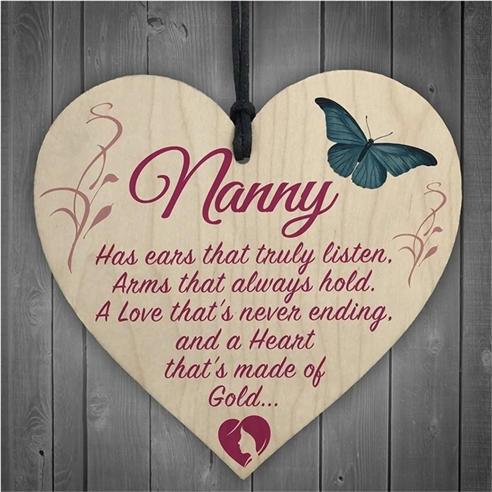 

( Gift for NANNY ) Wooden Heart-shaped Wood Crafts Christmas Home DIY Tree Decorations Wine Label Small Pendant Accessories