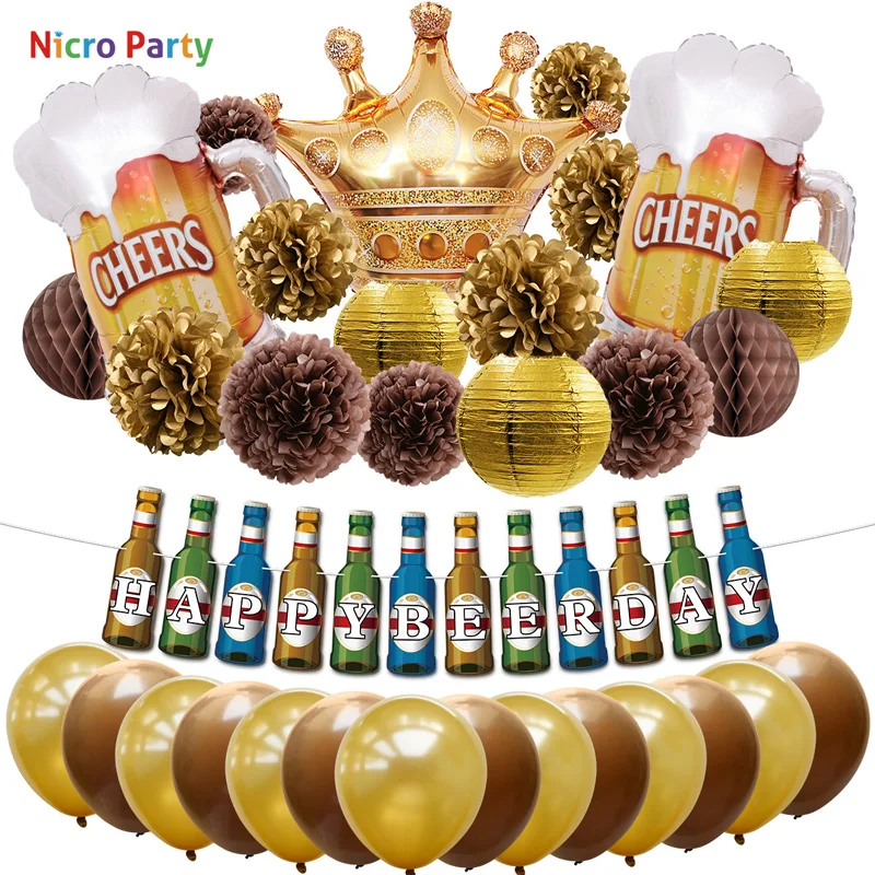 

Nicro 32 pcs/set Happy Beer Day Party Decoration Kit Gold Coffee CHEERS Balloons Garland Decor Home New DIY Party #Set113