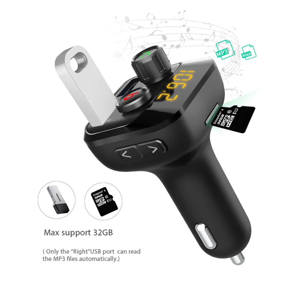 Konrisa fm-передатчик модулятор Bluetooth 5,0 автомобильный комплект громкой связи басовая Кнопка A2DP музыкальный плеер двойной USB Поддержка TF карта u-диск