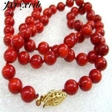 Jxryxrth женские Модные 8 мм красные морские настоящие круглые Коралловые бусы ожерелье 1" милая леди женский подарок Горячая Распродажа
