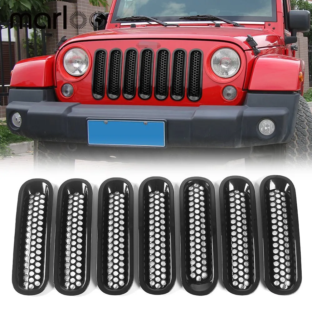 Marloo Black Front Grill Mesh Grille Insert Kit For Jeep Wrangler JK