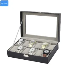 Черный карбоновый чехол для брендовая коробка для часов 12 слотов в коробках для хранения и ящиках стенд ювелирный Органайзер Китай упаковка Заводская поставка