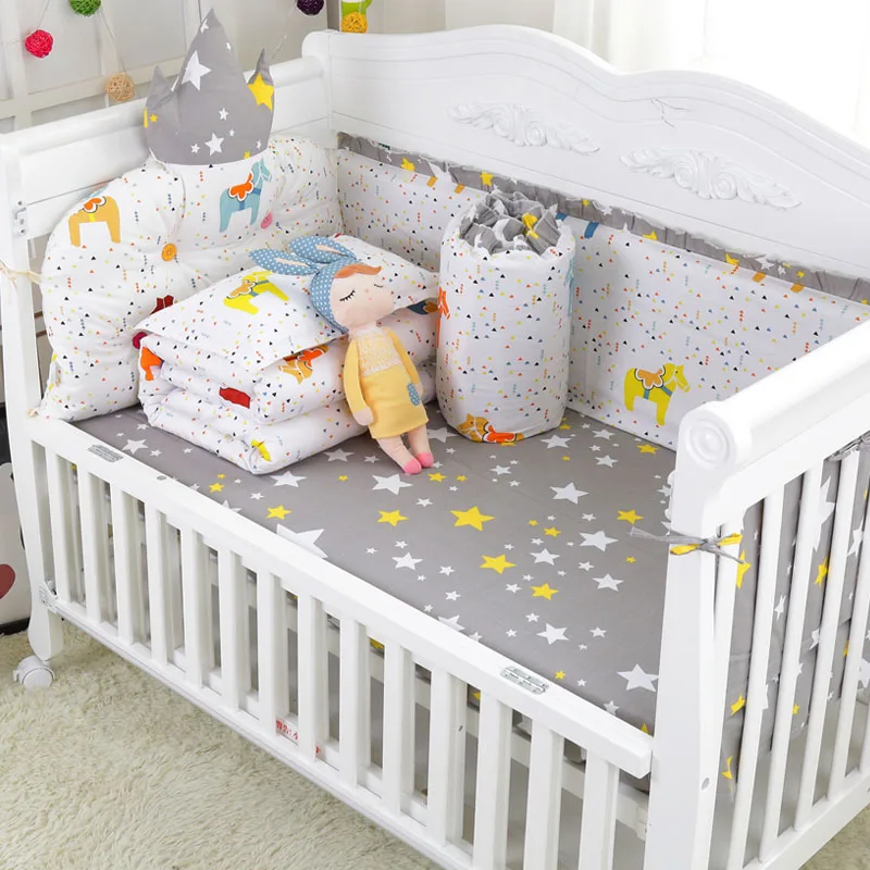 US $113.40 7pcsSet Comfortable Baby Cot Protector Bumpers Kit Newborn Crib Bedding Set 100 Cotton Baby Bedding Set Include Sheet Quilt