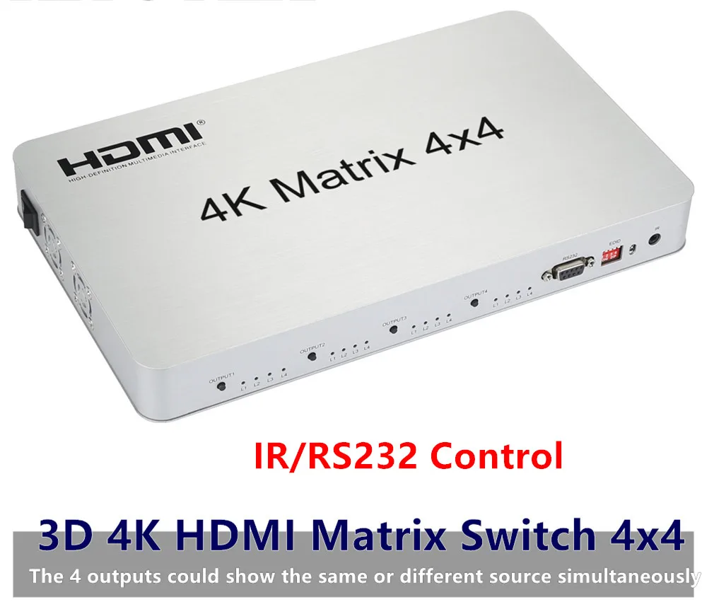 T 4K2K 3D HDMI Matrix Switch Switcher 4X4 IRRS232 Control Male Connector DTSAC3DSD Power Supply For HDTV Display Free Shipping (2)
