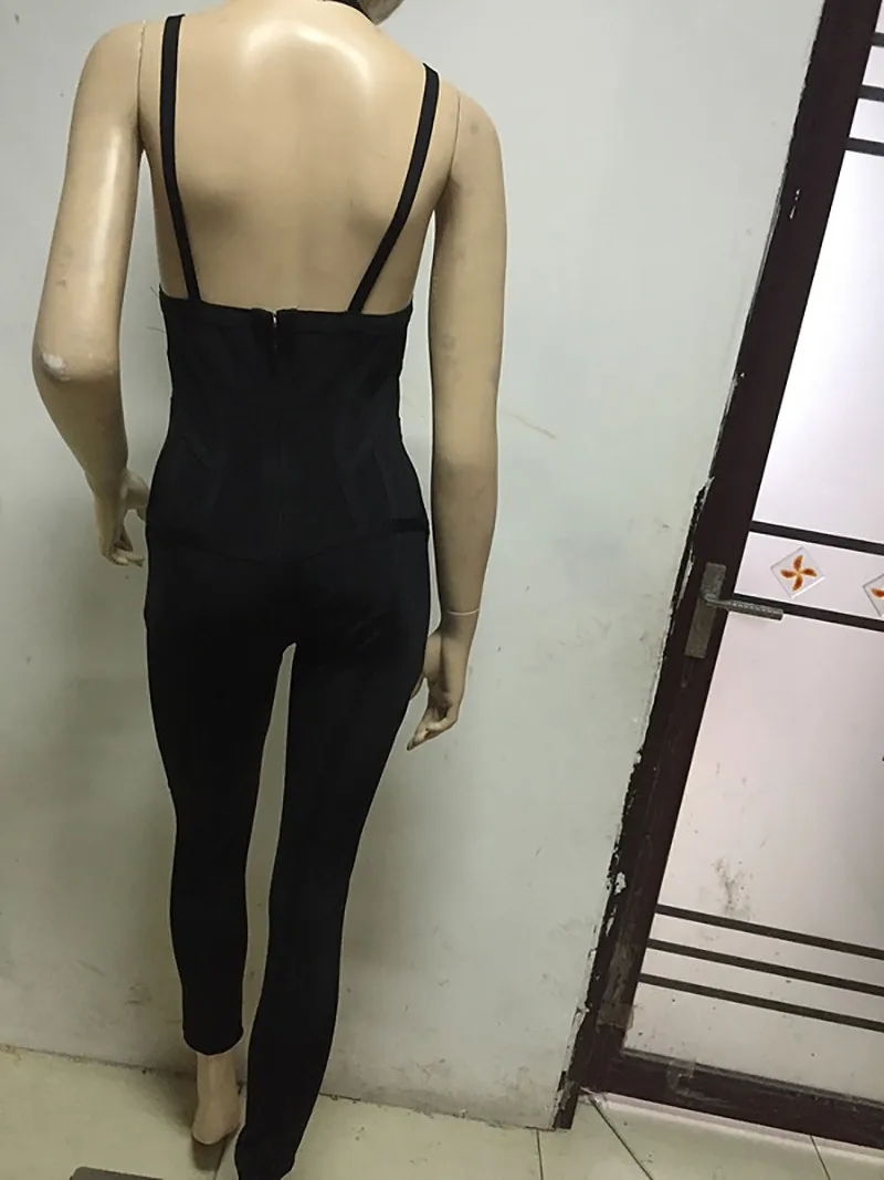 Модные женские новые пикантные женские без рукавов на спинки Глубокий v шеи черные повязки комбинезон dropshipping HL613