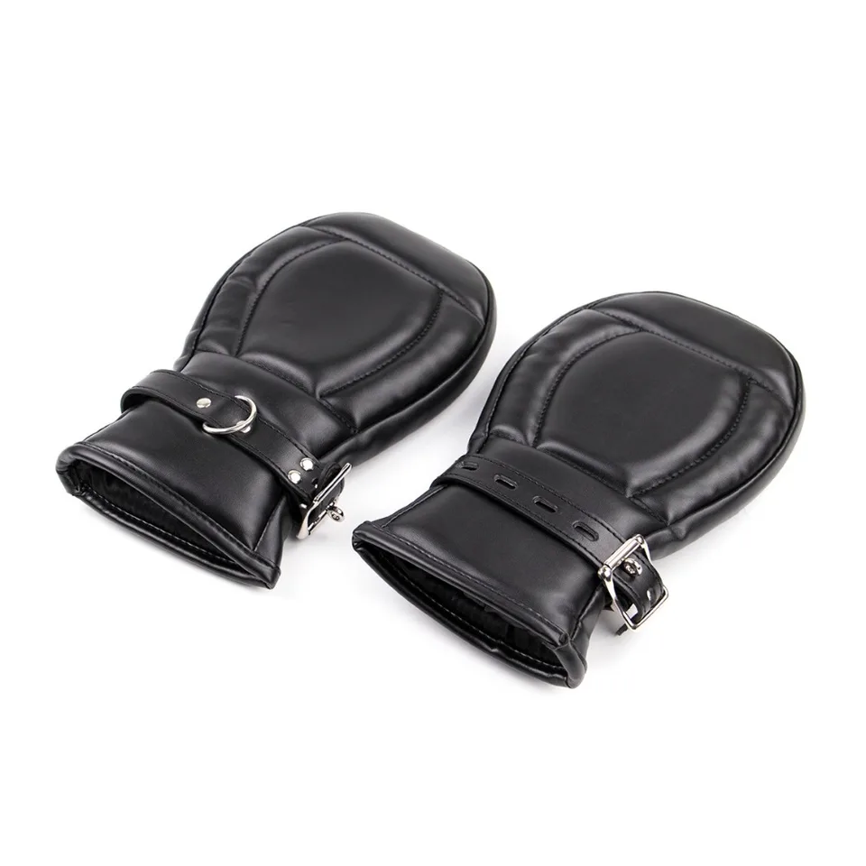 Bondage Fist Mitts Gloves Real Black Red or White Leather Padded Lined