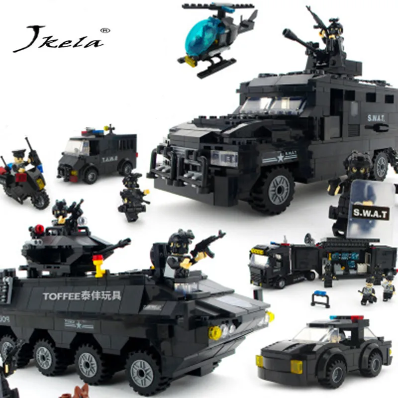 Car LegoINGs minifigures SWAT City Police station Prison  Blocks Sets Ship Helicopter Vehicle Creator Bricks Playmobil Toys