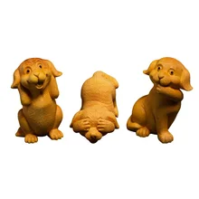 Застенчивый три щенка деревянная кукла Скульптура Ручная резьба собака игрушечная Статуэтка реативная Маленькая китайская Подарочная Статуэтка украшения для дома