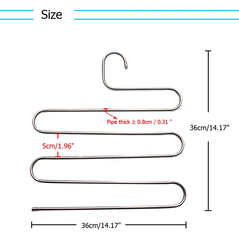 FHEAL 5 Tier Stainless Steel S Type Pants Hangers Multifunction Trouser Tie Scarfs Belt Towel Non-slip Magic Hanger Storage Rack (20)