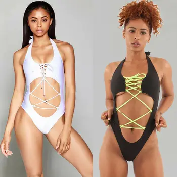 

2019 New Style Fashion Hot Women's One Piece Beach Swimsuit Patchwork Bathing Push Up Padded Bandage Bikini