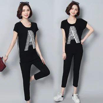 

YICIYA Tracksuit for Women Outfits Sportswear Plus Size Big 3XL 4XL 5XL Wide Pant and Top 2020 Summer Striped Black Clothes